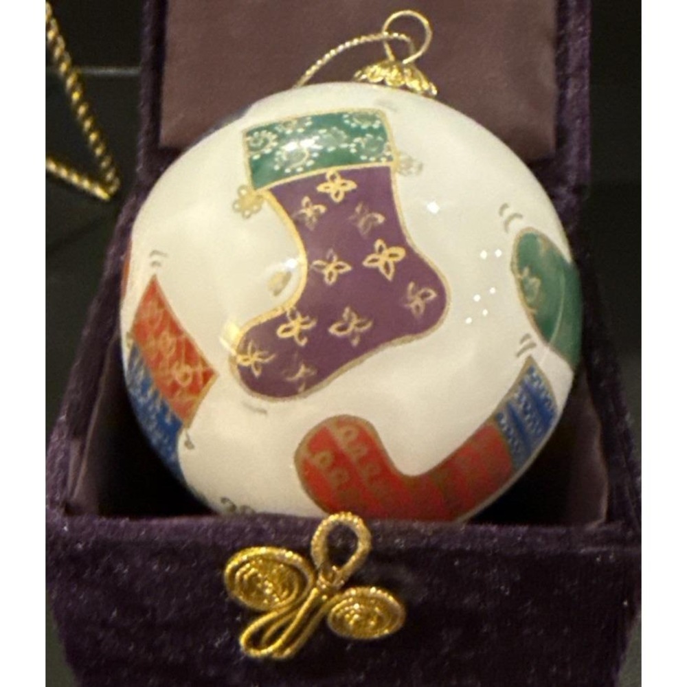 Pier 1 Colorful Stockings Inside Painting Christmas Holiday Tree Ornament 2001